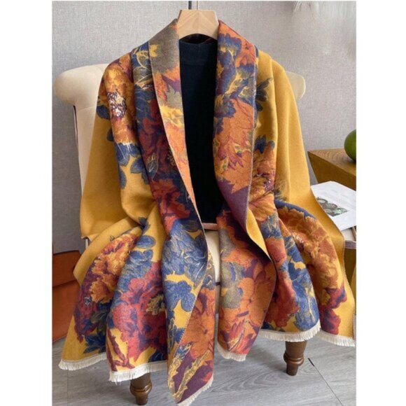 Floral Pattern  Thick Warm Shawl, Scarf - Picture 1 of 4